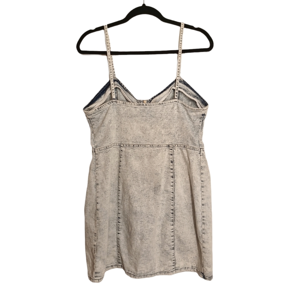 DENIM CO Blue Acid Wash Print Zipper Front Sleeveless Denim Mini Dress 8 Medium - Picture 2 of 7